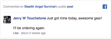 Stealth Angel Survival Facebook Comment