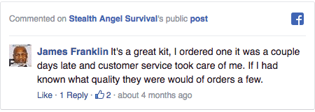 Stealth Angel Survival Facebook Comment