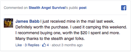 Stealth Angel Survival Facebook Comment