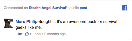 Stealth Angel Survival Facebook Comment