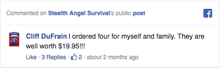 Stealth Angel Survival Facebook Comment