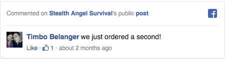 Stealth Angel Survival Facebook Comment