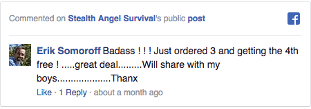 Stealth Angel Survival Facebook Comment