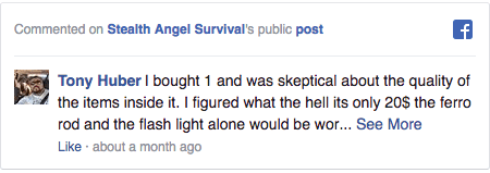 Stealth Angel Survival Facebook Comment